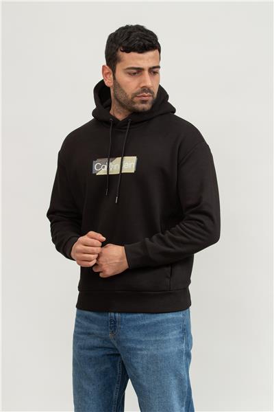 Calvin Klein Layered Gel Logo Erkek Kapüşonlu Sweatshirt Siyah