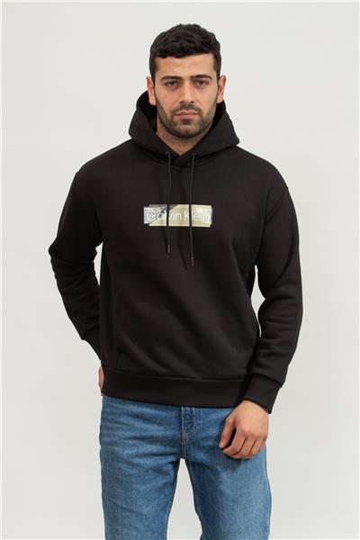 Calvin Klein Layered Gel Logo Erkek Kapüşonlu Sweatshirt Siyah