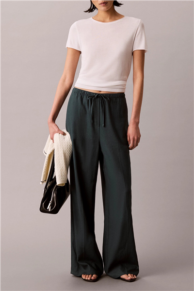 Calvin Klein Linen Weekend Casual Kadın Chino Pantolon Mavi