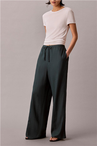 Calvin Klein Linen Weekend Casual Kadın Chino Pantolon Mavi
