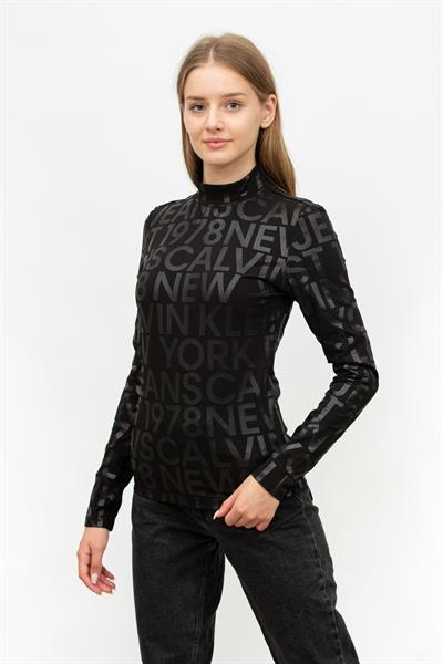 Calvin Klein Logo Aop Long Sleeve Top Kadın Uzun Kollu T-Shirt Siyah