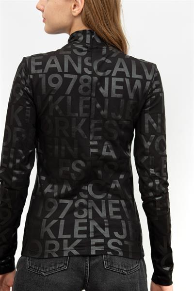 Calvin Klein Logo Aop Long Sleeve Top Kadın Uzun Kollu T-Shirt Siyah