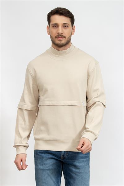 Calvin Klein Logo Tab Double Layer Crew Neck Erkek Bisiklet Yaka Sweatshirt