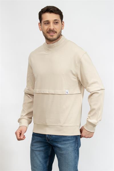Calvin Klein Logo Tab Double Layer Crew Neck Erkek Bisiklet Yaka Sweatshirt