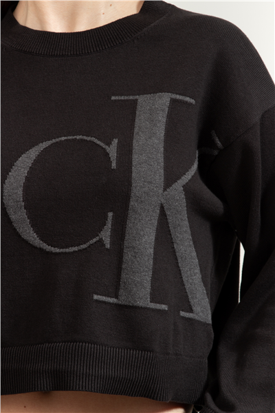 Calvin Klein Long Sleeve Smooth Cotton CK Jac Kadın Triko