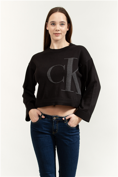 Calvin Klein Long Sleeve Smooth Cotton CK Jac Kadın Triko