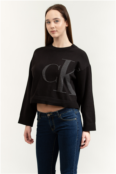 Calvin Klein Long Sleeve Smooth Cotton CK Jac Kadın Triko