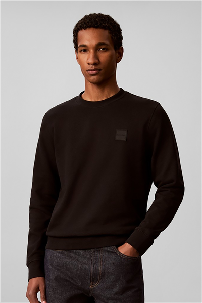Calvin Klein Ls 350 Terry Spw Rubber Badge Cr Erkek Bisiklet Yaka Sweatshirt Siyah
