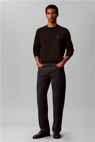 Calvin Klein Ls 350 Terry Spw Rubber Badge Cr Erkek Bisiklet Yaka Sweatshirt Siyah