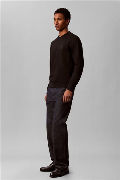 Calvin Klein Ls 350 Terry Spw Rubber Badge Cr Erkek Bisiklet Yaka Sweatshirt Siyah