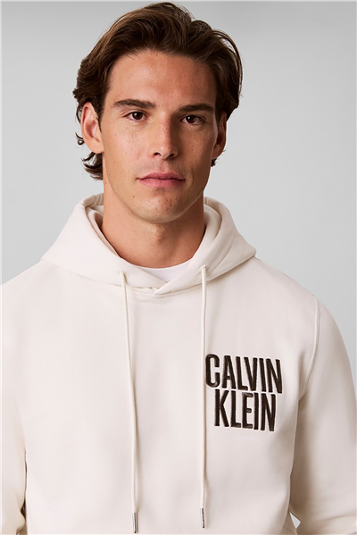 Calvin Klein Ls 350Fleece Eu Bold Clvn Kln Ho Erkek Bisiklet Yaka Sweatshirt Beyaz