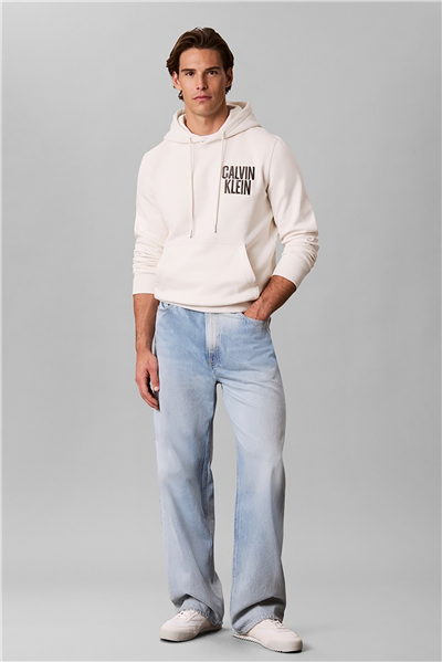 Calvin Klein Ls 350Fleece Eu Bold Clvn Kln Ho Erkek Bisiklet Yaka Sweatshirt Beyaz