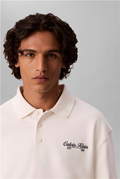 Calvin Klein Ls 350Gsm Terry Piped Polo Sweat Erkek Polo Yaka Sweatshirt Beyaz
