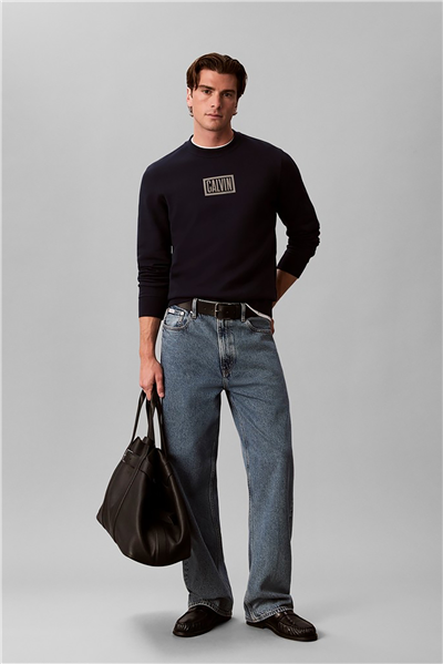 Calvin Klein Ls 350Terry Eu Clvin Box Logo Cn Erkek Bisiklet Yaka Sweatshirt Lacivert