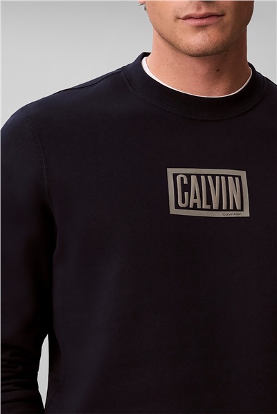 Calvin Klein Ls 350Terry Eu Clvin Box Logo Cn Erkek Bisiklet Yaka Sweatshirt Lacivert