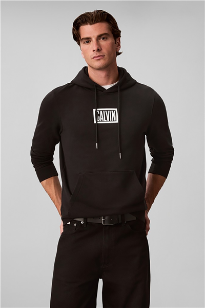 Calvin Klein Ls 350Terry Eu Clvin Box Logo Ho Erkek Bisiklet Yaka Sweatshirt Siyah