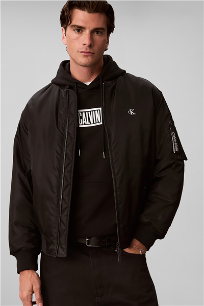 Calvin Klein Ls 350Terry Eu Clvin Box Logo Ho Erkek Bisiklet Yaka Sweatshirt Siyah