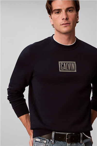 Calvin Klein Ls 350Terry Eu Clvin Box Logo Cn Erkek Bisiklet Yaka Sweatshirt Lacivert