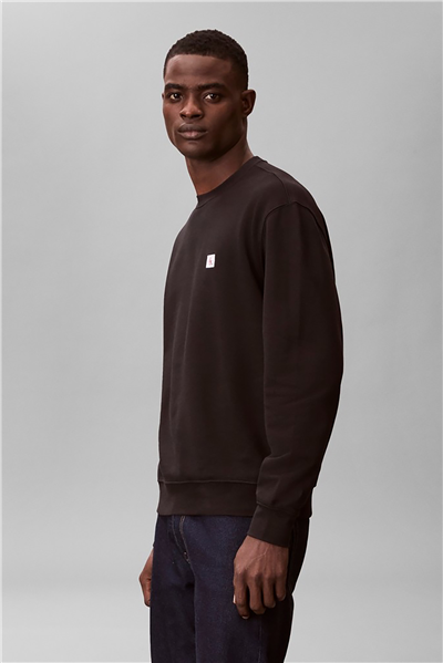 Calvin Klein Ls 350Terry Eu Whsl Badge Crewne Erkek Bisiklet Yaka Sweatshirt Siyah