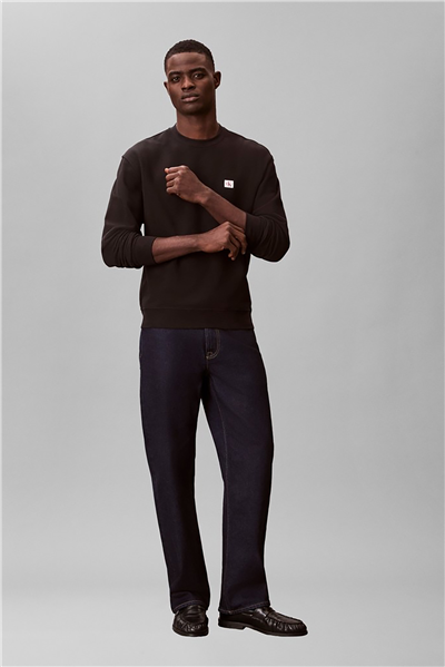 Calvin Klein Ls 350Terry Eu Whsl Badge Crewne Erkek Bisiklet Yaka Sweatshirt Siyah