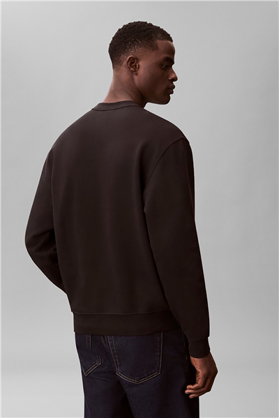 Calvin Klein Ls 350Terry Eu Whsl Badge Crewne Erkek Bisiklet Yaka Sweatshirt Siyah
