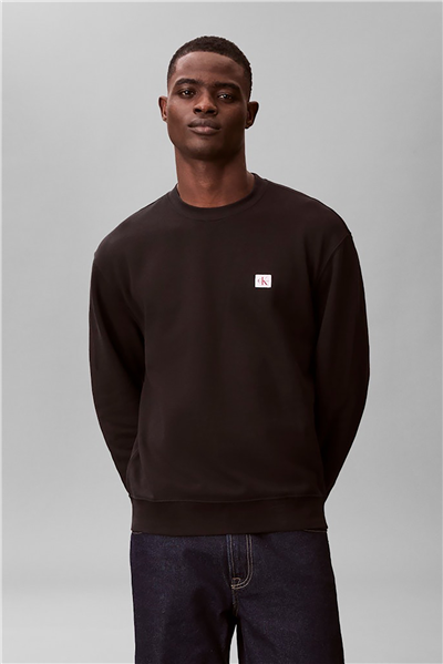 Calvin Klein Ls 350Terry Eu Whsl Badge Crewne Erkek Bisiklet Yaka Sweatshirt Siyah