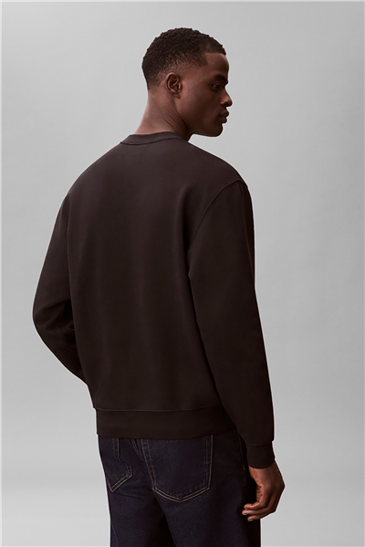 Calvin Klein Ls 350Terry Eu Whsl Badge Crewne Erkek Bisiklet Yaka Sweatshirt Siyah