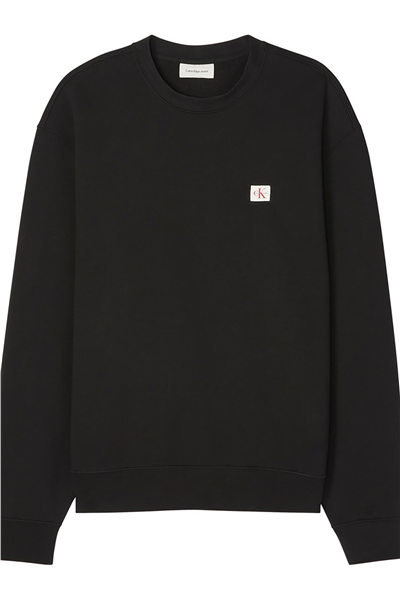 Calvin Klein Ls 350Terry Eu Whsl Badge Crewne Erkek Bisiklet Yaka Sweatshirt Siyah
