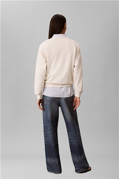 Calvin Klein Ls Baby Terry Seasonal Monologo Kadın Bisiklet Yaka Sweatshirt Beyaz
