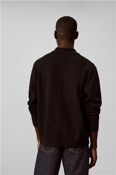 Calvin Klein Ls Ck Tech Knit Polo Button Fron Erkek Triko Siyah