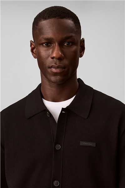 Calvin Klein Ls Ck Tech Knit Polo Button Fron Erkek Triko Siyah