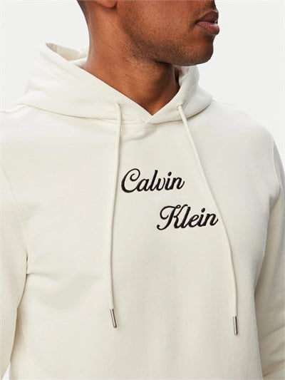 Calvin Klein Ls Cl 350Terry Script Hoodie Erkek Kapüşonlu Sweatshirt Beyaz