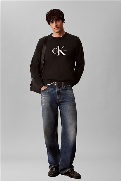 Calvin Klein Ls Clsc Cttn Mnlgo Crnk Str 12Gg Erkek Triko Siyah