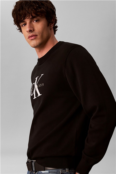 Calvin Klein Ls Clsc Cttn Mnlgo Crnk Str 12Gg Erkek Triko Siyah