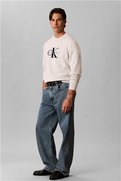 Calvin Klein Ls Clsc Cttn Mnlgo Crnk Str 12Gg Erkek Triko Beyaz