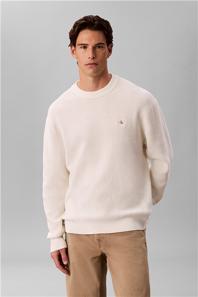 Calvin Klein Ls Clsc Cttn Wfl Crwnk Swtr 9Gg Erkek Triko Beyaz