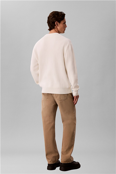 Calvin Klein Ls Clsc Cttn Wfl Crwnk Swtr 9Gg Erkek Triko Beyaz