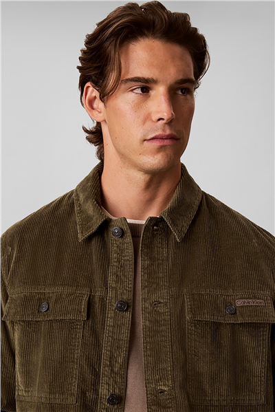 Calvin Klein Ls Corduroy Easy Overshirt Erkek Gömlek Yeşil