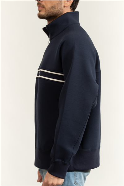 Calvin Klein LS Cotton SPacer Stripe Rib Qtr Erkek Fermuarlı Sweatshirt