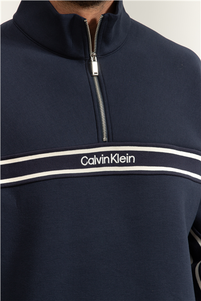 Calvin Klein LS Cotton SPacer Stripe Rib Qtr Erkek Fermuarlı Sweatshirt
