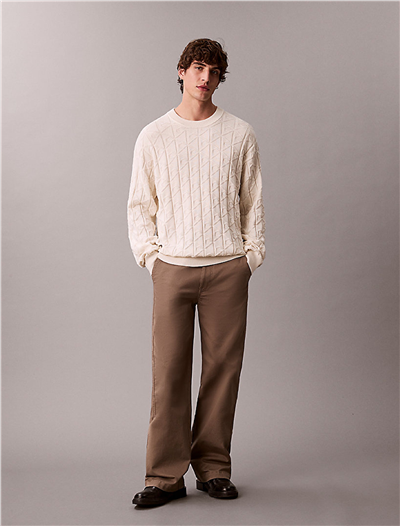 Calvin Klein LS Easy Aop Cotton Crewnk Sweate Erkek Triko Beyaz