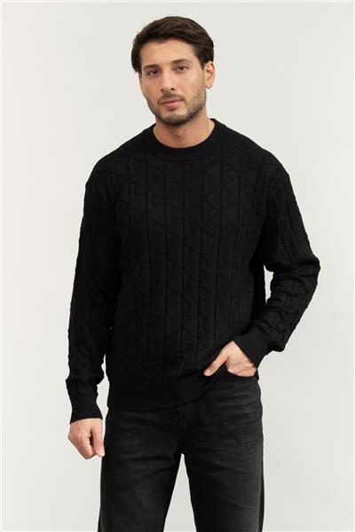 Calvin Klein LS Easy Aop Cotton Crewnk Sweate Erkek Triko