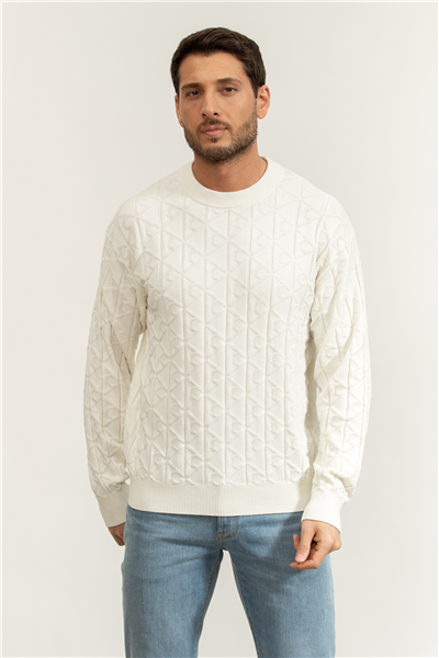 Calvin Klein LS Easy Aop Cotton Crewnk Sweate Erkek Triko