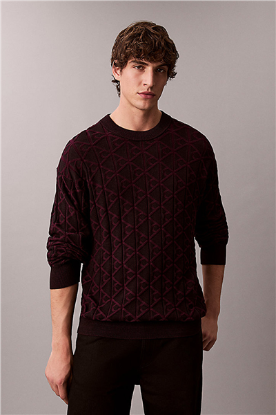 Calvin Klein LS Easy Aop Cotton Crewnk Sweate Erkek Triko Siyah