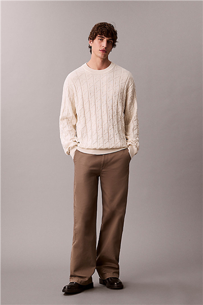 Calvin Klein LS Easy Aop Cotton Crewnk Sweate Erkek Triko Beyaz
