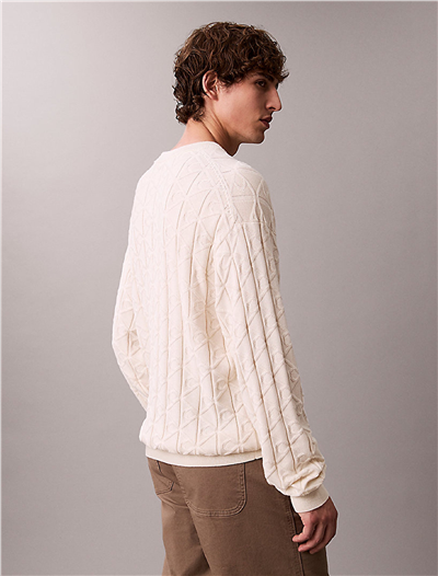 Calvin Klein LS Easy Aop Cotton Crewnk Sweate Erkek Triko Beyaz