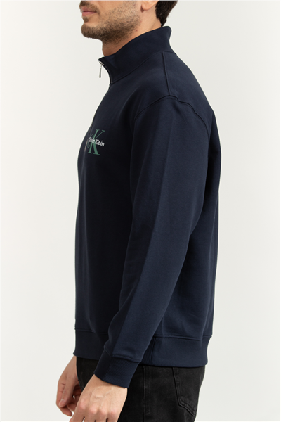 Calvin Klein LS Eu 350Terry Micro Monologo Qt Erkek Fermuarlı Sweatshirt