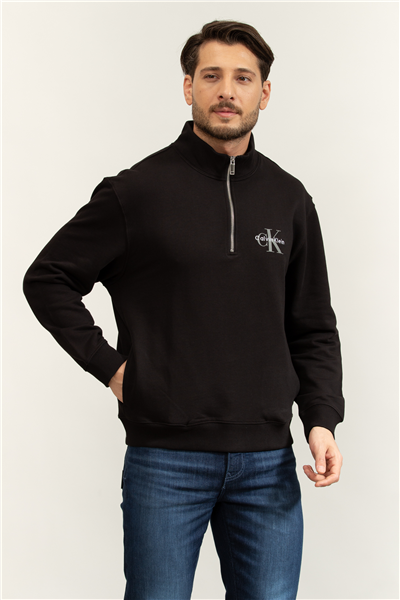 Calvin Klein LS Eu 350Terry Micro Monologo Qt Erkek Fermuarlı Sweatshirt