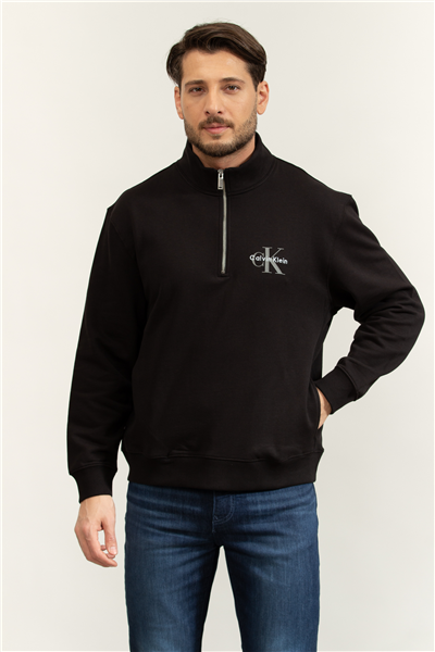 Calvin Klein LS Eu 350Terry Micro Monologo Qt Erkek Fermuarlı Sweatshirt