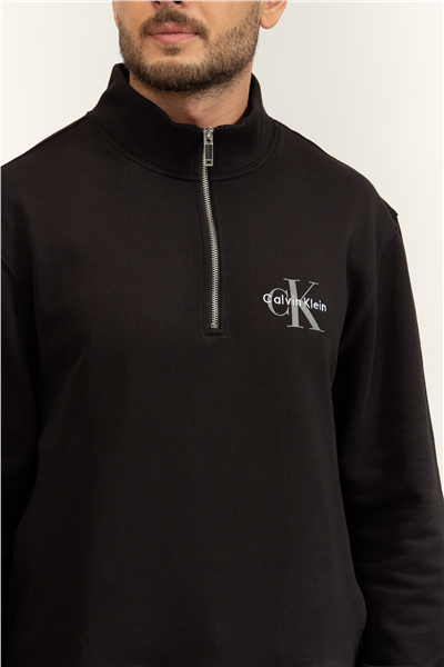 Calvin Klein LS Eu 350Terry Micro Monologo Qt Erkek Fermuarlı Sweatshirt